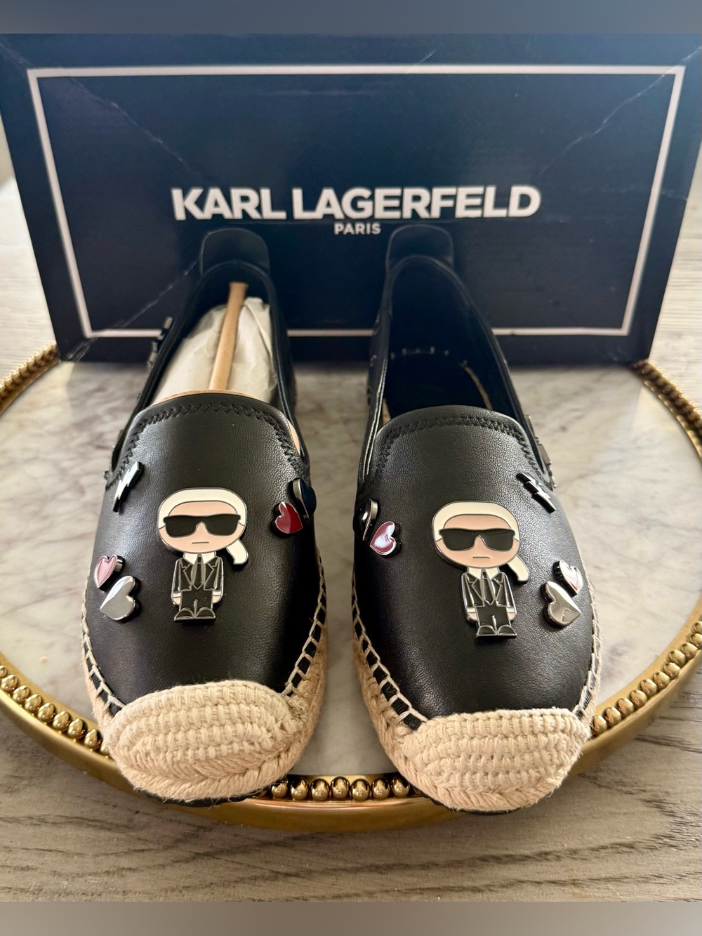 Karl Lagerfeld Michaela Black Leather Espadrilles | SZ. 5.5 (NWB)